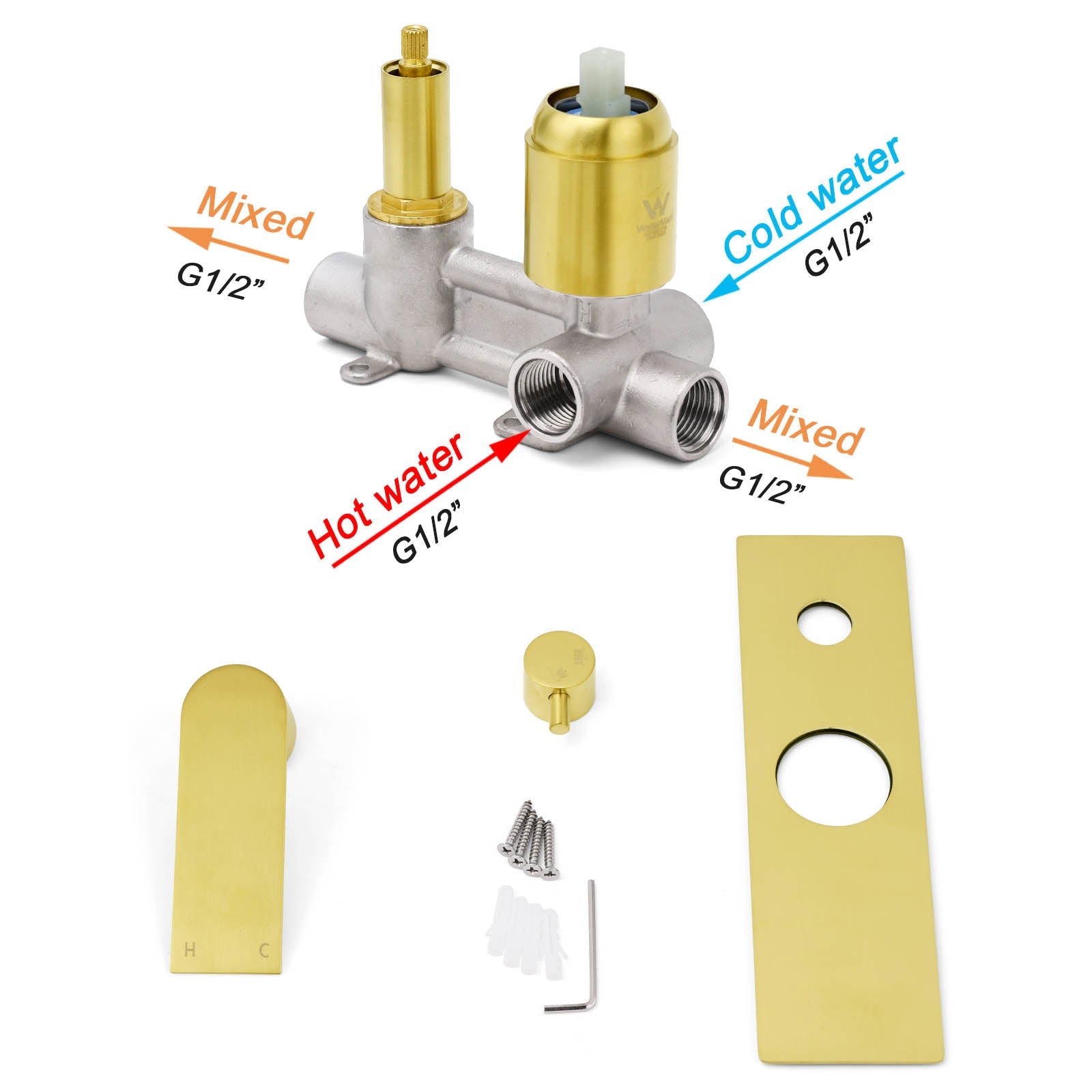 Brushed Gold Bathroom Square Concealed Shower Mixer Diverter Switch Wall Mounnt - Furniture > Bathroom > Shower Heads & Screens - Rivercity House & Home Co. (ABN 18 642 972 209) - Affordable Modern Furniture Australia