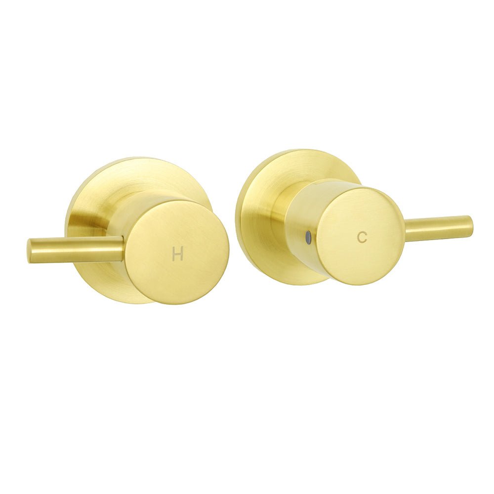 Brushed Gold Brass 1/4 Turn Round Hot Cold Tap Wall Set For Shower Vanity Spout - Furniture > Bathroom > Shower Heads & Screens - Rivercity House & Home Co. (ABN 18 642 972 209) - Affordable Modern Furniture Australia