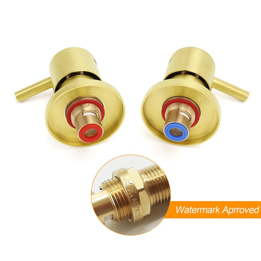 Brushed Gold Brass 1/4 Turn Round Hot Cold Tap Wall Set For Shower Vanity Spout - Furniture > Bathroom > Shower Heads & Screens - Rivercity House & Home Co. (ABN 18 642 972 209) - Affordable Modern Furniture Australia