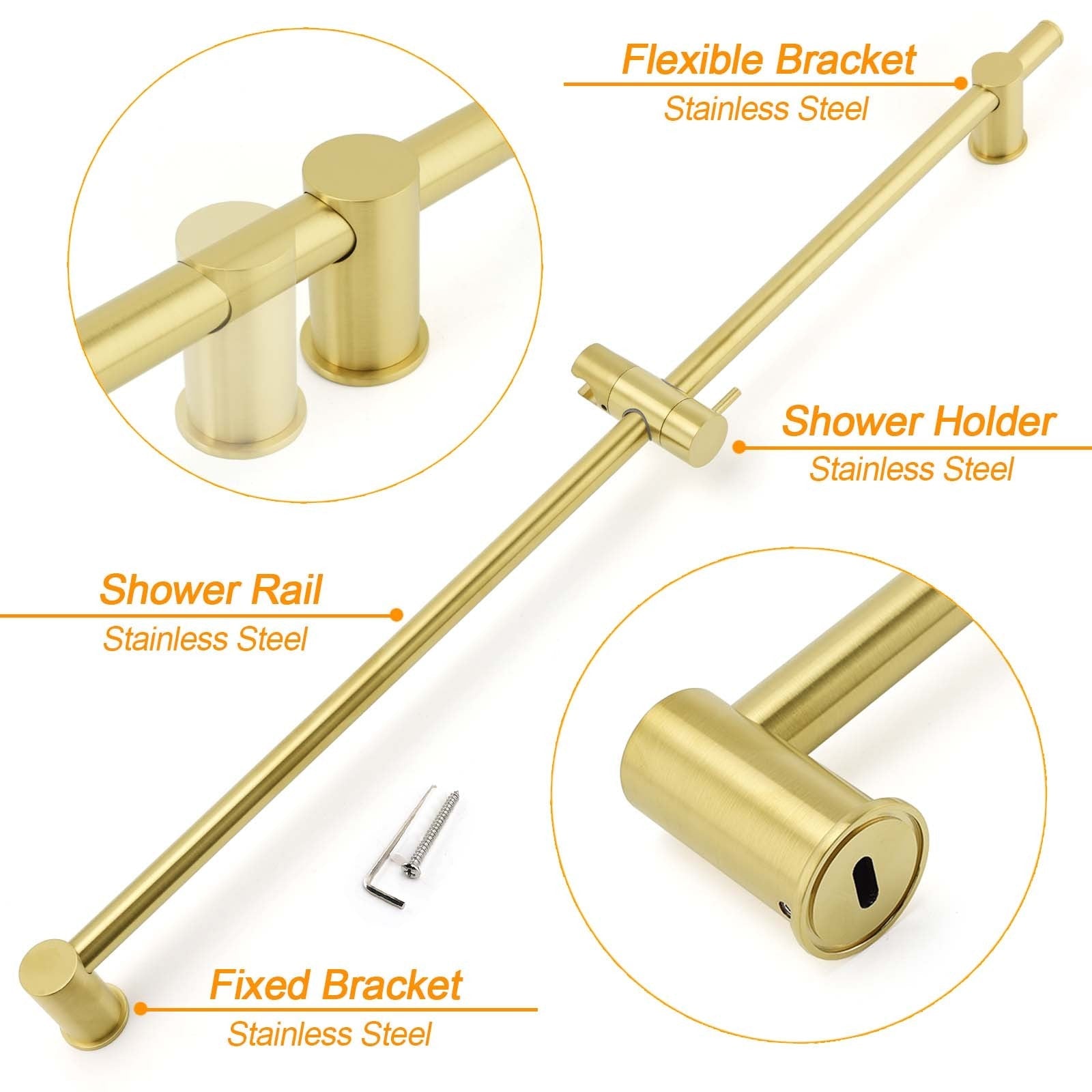 Brushed Gold Brass 850mm Long Sliding Rail Bar Swivel Handheld Shower Holder Kit - Furniture > Bathroom > Shower Heads & Screens - Rivercity House & Home Co. (ABN 18 642 972 209) - Affordable Modern Furniture Australia