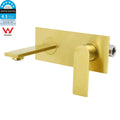 Brushed Gold Square Wall Mount Basin Mixer Laundry Tap Spout Vanity Faucet - Brushed Gold