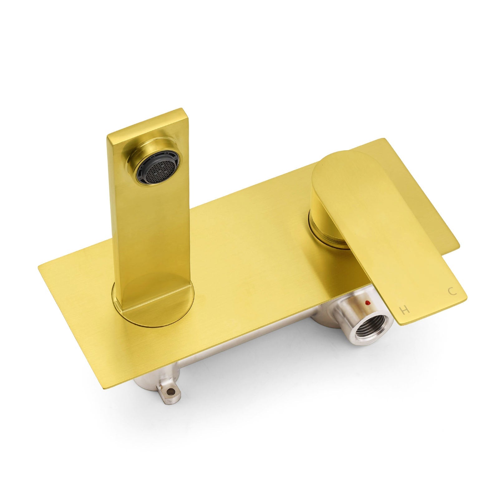 Brushed Gold Cubic Square Wall Mount Basin Mixer Laundry Tap Spout Vanity Faucet - Furniture > Bathroom > Shower Heads & Screens - Rivercity House & Home Co. (ABN 18 642 972 209) - Affordable Modern Furniture Australia