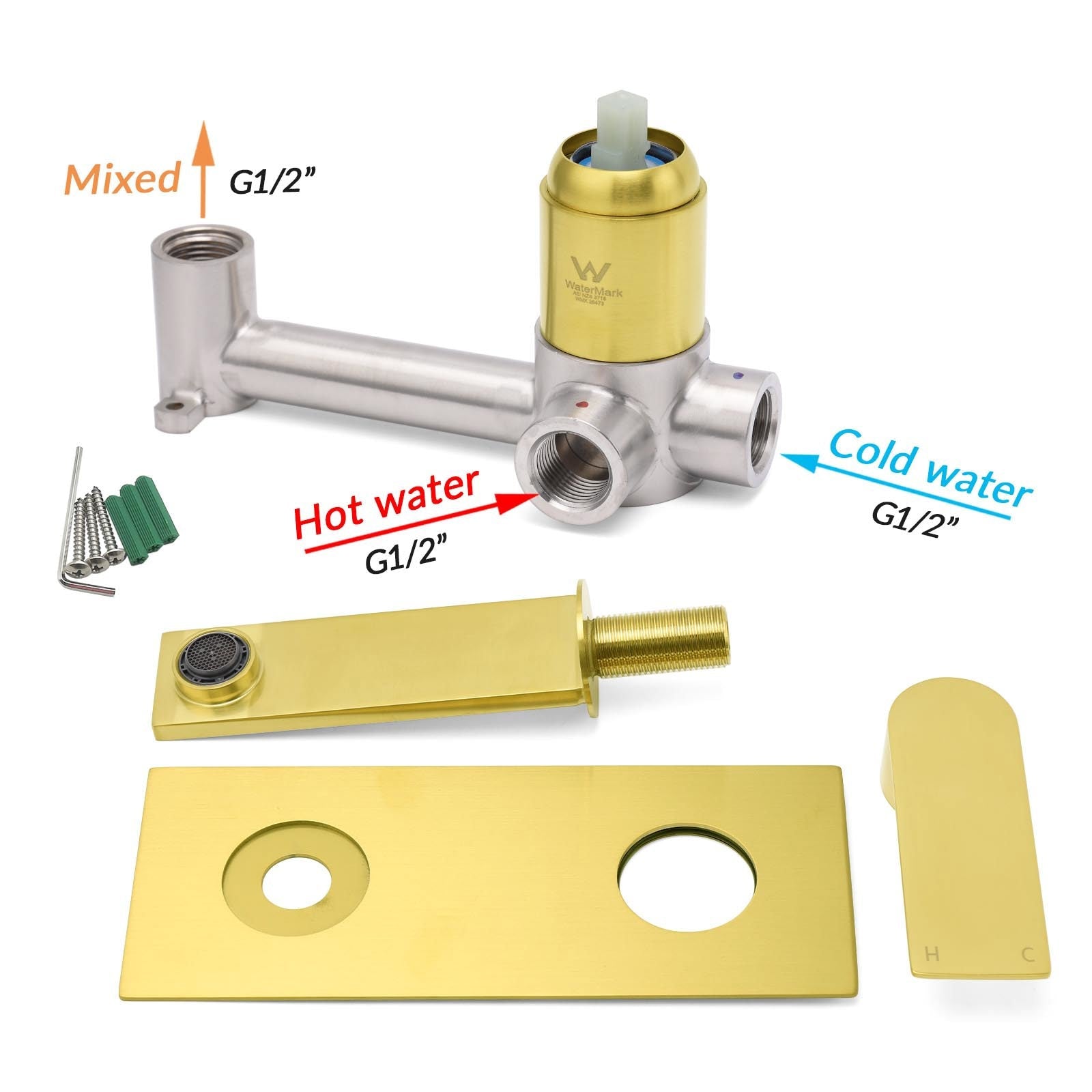 Brushed Gold Cubic Square Wall Mount Basin Mixer Laundry Tap Spout Vanity Faucet - Furniture > Bathroom > Shower Heads & Screens - Rivercity House & Home Co. (ABN 18 642 972 209) - Affordable Modern Furniture Australia