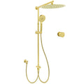 12" Dual Round Shower Set with 3-Mode Handheld & Sliding Rail Mixer Valve - Brushed Gold