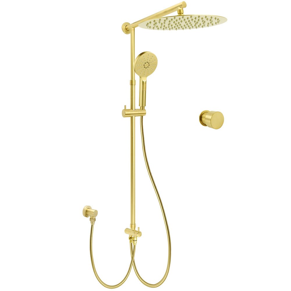 Brushed Gold Dual Round Shower 12" Top Head 3 Mode Handheld Sliding Rail Arm Mixer Valve - Furniture > Bathroom > Shower Heads & Screens - Rivercity House & Home Co. (ABN 18 642 972 209) - Affordable Modern Furniture Australia