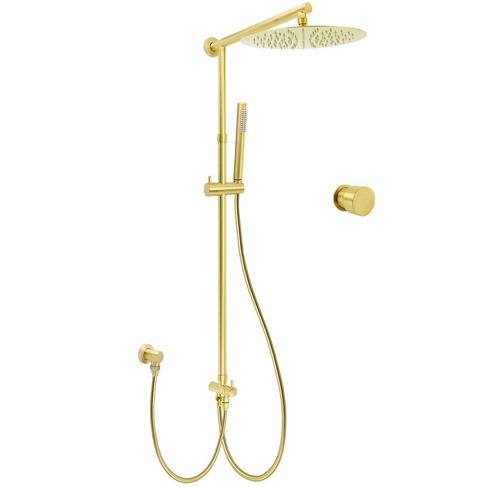 Brushed Gold Dual Round Shower 12" Top Head Simple Stick Handheld Sliding Rail Arm Mixer Valve - Furniture > Bathroom > Shower Heads & Screens - Rivercity House & Home Co. (ABN 18 642 972 209) - Affordable Modern Furniture Australia