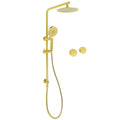 Brushed Gold 8" Round Dual Shower Set with 3-Mode Handheld, Sliding Rail & Twin Taps - Brushed Gold