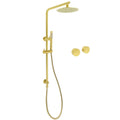 8" Round Dual Shower Set with Sliding Rail, Handheld & Twin Taps - Brushed Gold