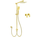 8" Dual Square Rain Shower Head with 3-Mode Handheld & Sliding Rail Twin Taps Set - Brushed Gold