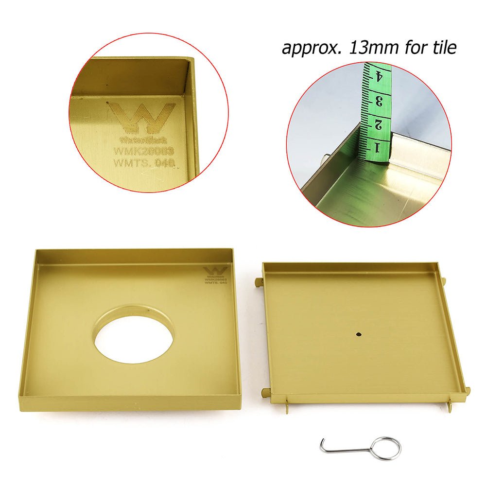 Brushed Gold Large 200mm Tile Insert Bathroom Floor Drain Grate 80mm Waste Outet - Furniture > Bathroom > Shower Heads & Screens - Rivercity House & Home Co. (ABN 18 642 972 209) - Affordable Modern Furniture Australia
