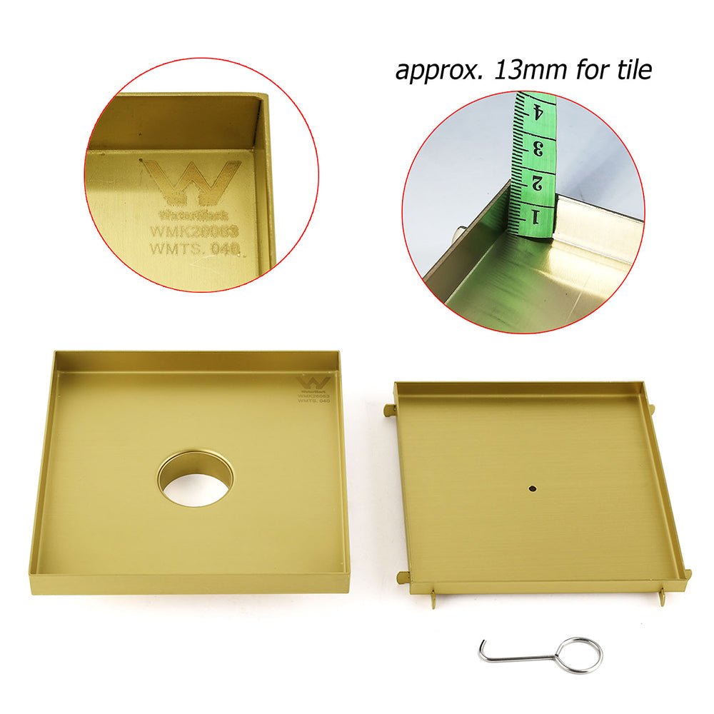 Brushed Gold Large 200mm Tile Insert Floor Drain Shower Grate 50mm Waste Outet - Furniture > Bathroom > Shower Heads & Screens - Rivercity House & Home Co. (ABN 18 642 972 209) - Affordable Modern Furniture Australia