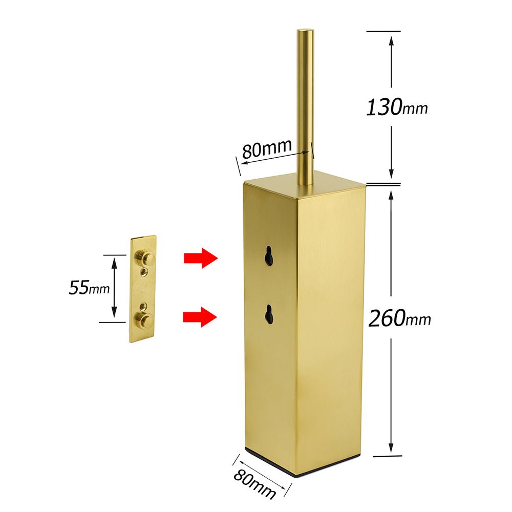 Brushed Gold Modern Stainless Steel Square Toilet Brush Wall Mounted Holder Cup - Home & Garden > Bathroom Accessories > Shower Accessories - Rivercity House & Home Co. (ABN 18 642 972 209) - Affordable Modern Furniture Australia