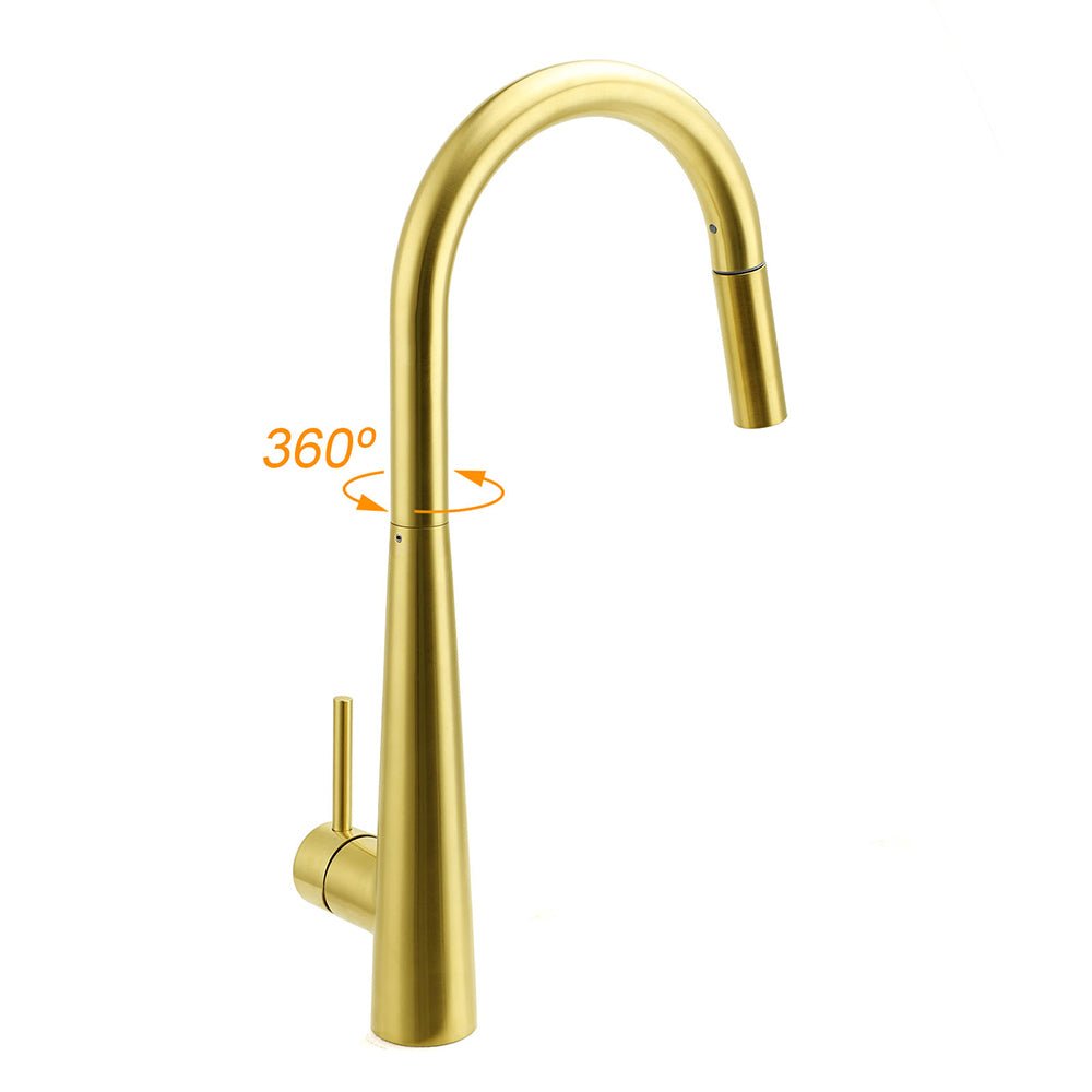 Brushed Gold Pull Out Kitchen Sink Tap Basin Mixer Faucet 2 Mode Spraying Spout - Furniture > Bathroom > Shower Heads & Screens - Rivercity House & Home Co. (ABN 18 642 972 209) - Affordable Modern Furniture Australia