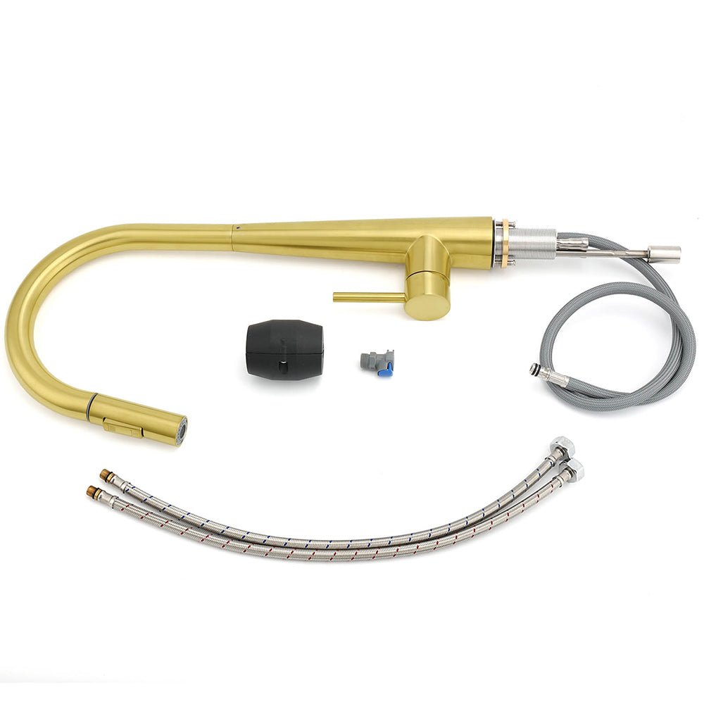 Brushed Gold Pull Out Kitchen Sink Tap Basin Mixer Faucet 2 Mode Spraying Spout - Furniture > Bathroom > Shower Heads & Screens - Rivercity House & Home Co. (ABN 18 642 972 209) - Affordable Modern Furniture Australia