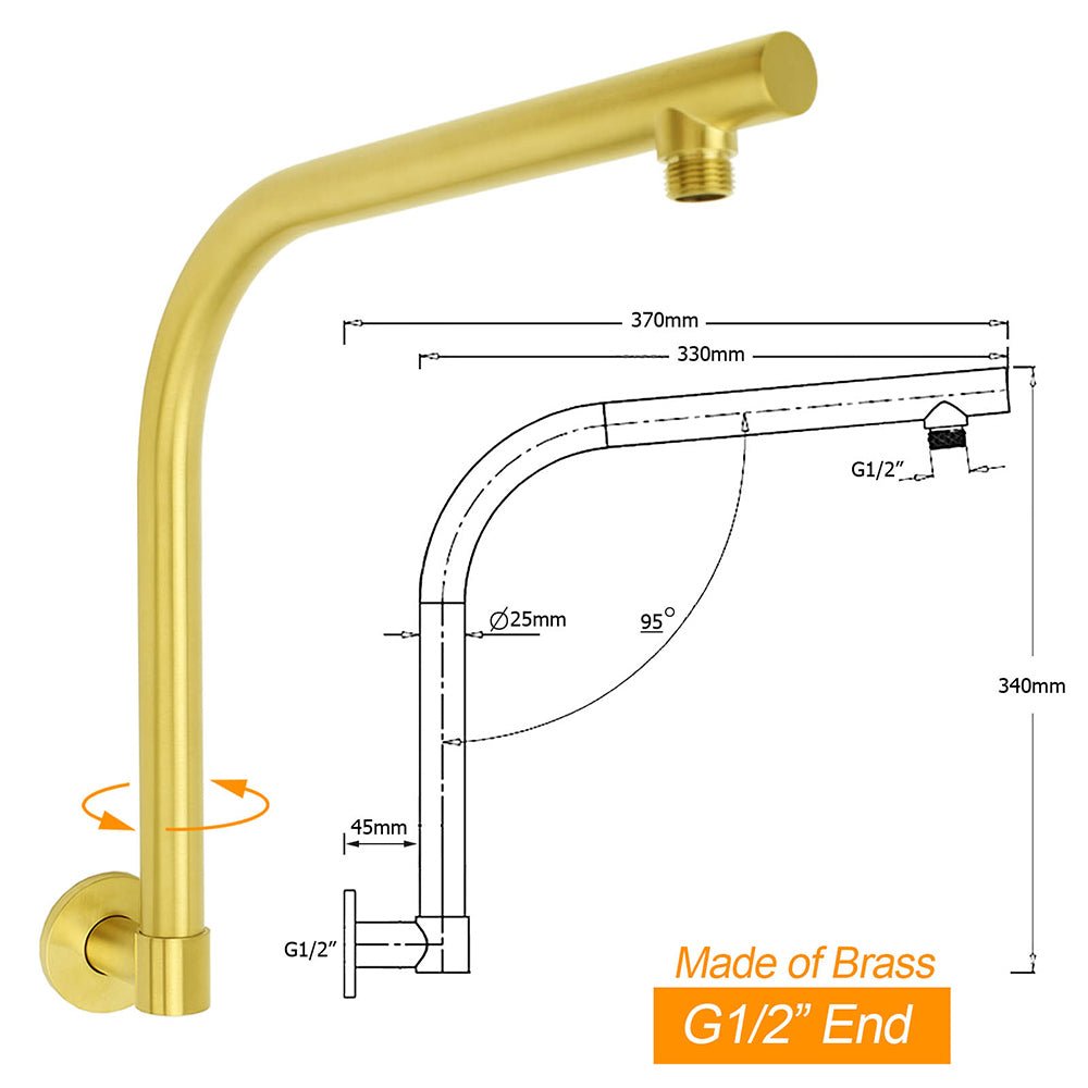 Brushed Gold Round 10 Inch Rain Shower Head Swivel Brass Gooseneck Wall Arm Set - Furniture > Bathroom > Shower Heads & Screens - Rivercity House & Home Co. (ABN 18 642 972 209) - Affordable Modern Furniture Australia