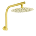 10 Inch Round Rain Shower Head with Swivel Brass Gooseneck Wall Arm - Brushed Gold