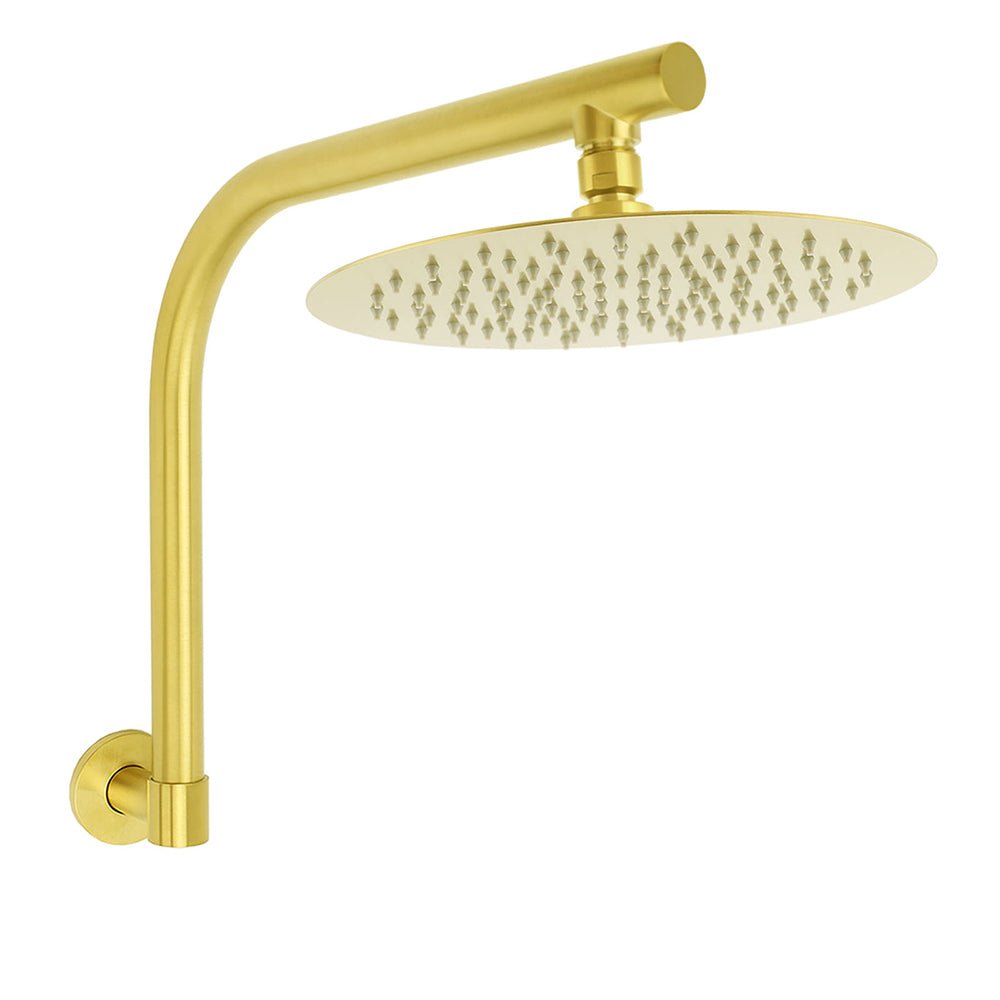 Brushed Gold Round 10 Inch Rain Shower Head Swivel Brass Gooseneck Wall Arm Set - Furniture > Bathroom > Shower Heads & Screens - Rivercity House & Home Co. (ABN 18 642 972 209) - Affordable Modern Furniture Australia