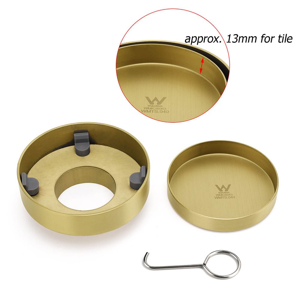 Brushed Gold Round 100mm Diamater Tile Insert Floor Drain Shower Grate 50mm Out - Furniture > Bathroom > Shower Heads & Screens - Rivercity House & Home Co. (ABN 18 642 972 209) - Affordable Modern Furniture Australia