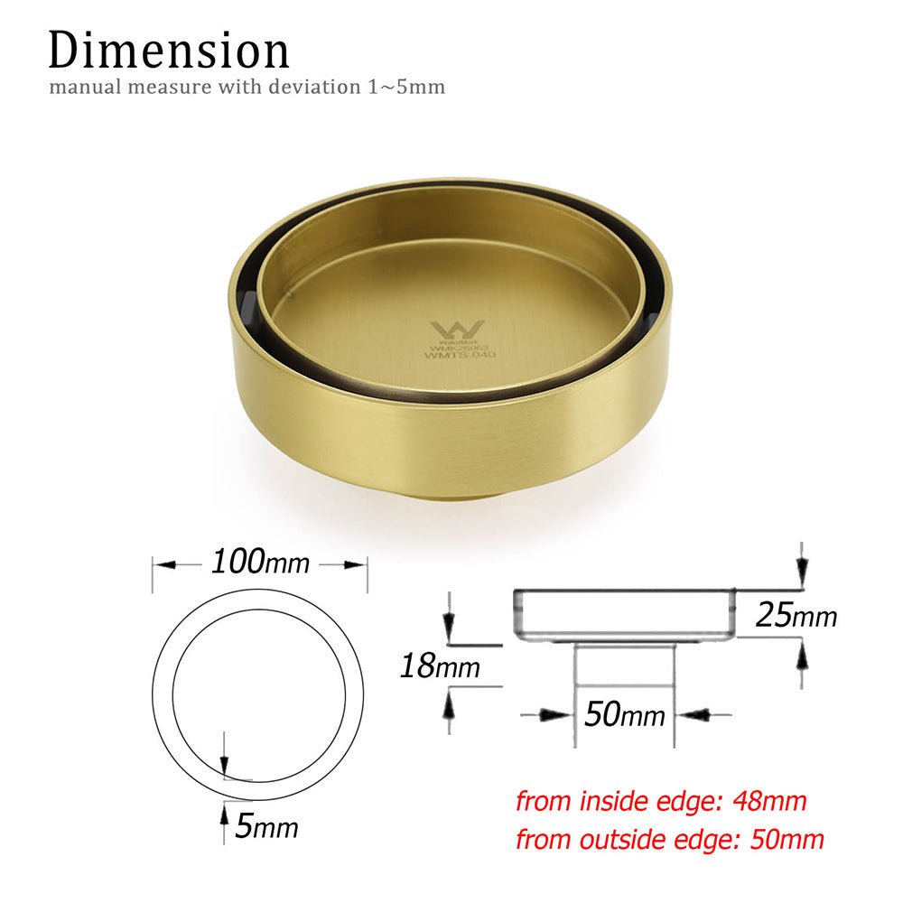 Brushed Gold Round 100mm Diamater Tile Insert Floor Drain Shower Grate 50mm Out - Furniture > Bathroom > Shower Heads & Screens - Rivercity House & Home Co. (ABN 18 642 972 209) - Affordable Modern Furniture Australia