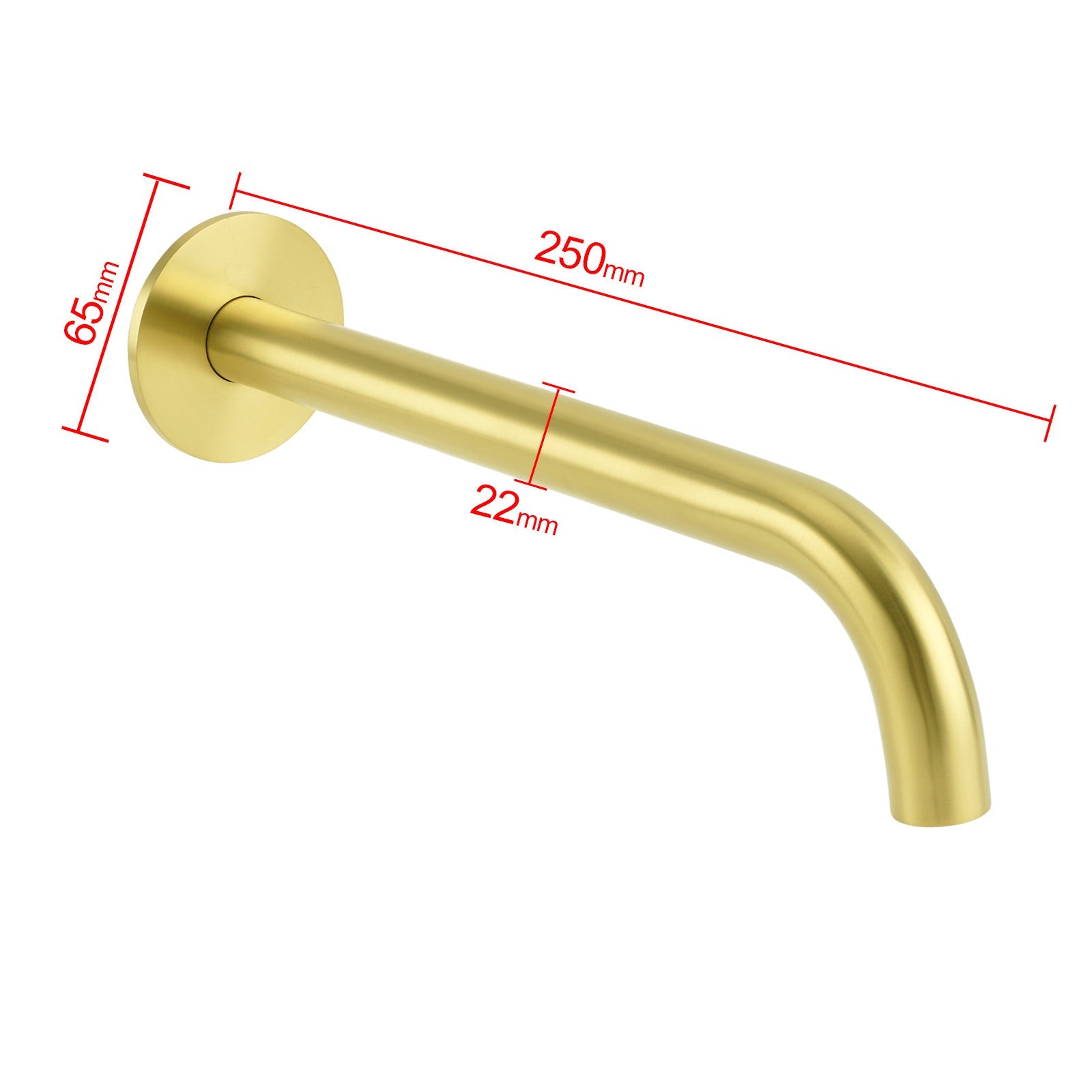 Brushed Gold Round 250mm Spout For Bathroom Tub Wall Mounted Water Filler Outlet - Furniture > Bathroom > Shower Heads & Screens - Rivercity House & Home Co. (ABN 18 642 972 209) - Affordable Modern Furniture Australia