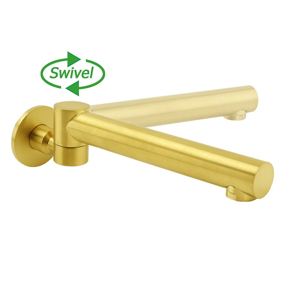 Brushed Gold Round Basin Wall Mounted Faucet Outlet Swivel Bathtub Stainless Steel Spout - Furniture > Bathroom > Shower Heads & Screens - Rivercity House & Home Co. (ABN 18 642 972 209) - Affordable Modern Furniture Australia