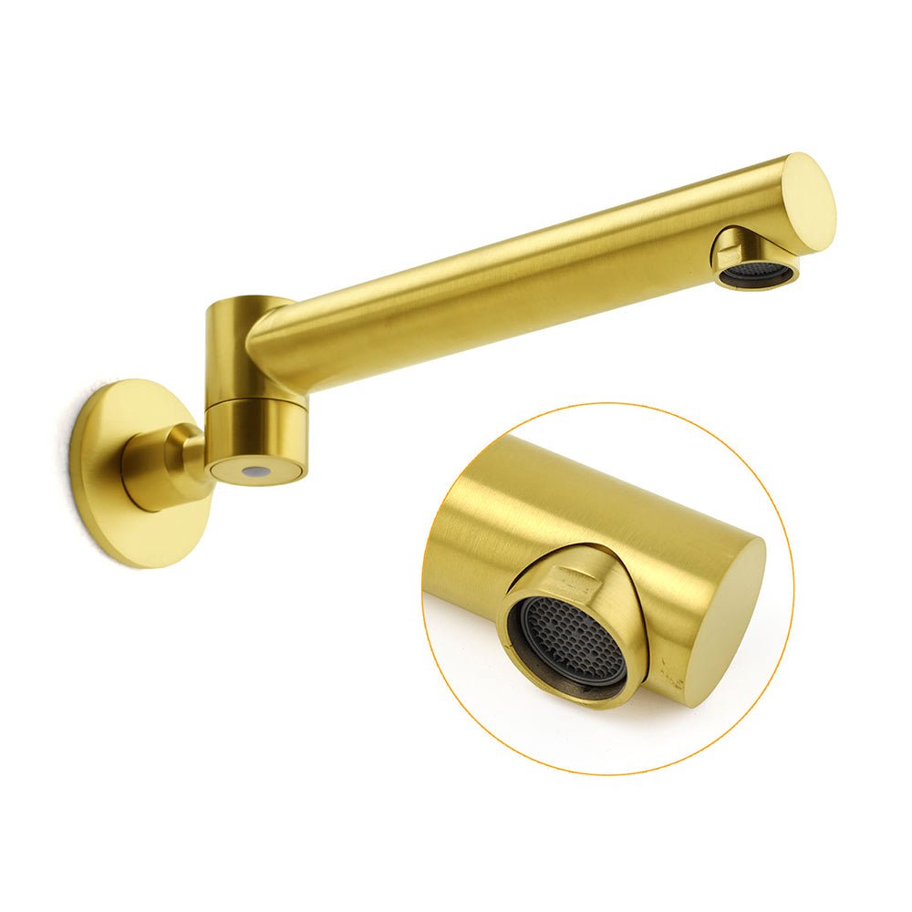 Brushed Gold Round Basin Wall Mounted Faucet Outlet Swivel Bathtub Stainless Steel Spout - Furniture > Bathroom > Shower Heads & Screens - Rivercity House & Home Co. (ABN 18 642 972 209) - Affordable Modern Furniture Australia