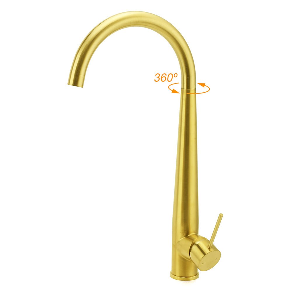 Brushed Gold Round Kitchen Mixer Sink Tap 360 Swivel Basin Laundry Faucet Spout - Furniture > Bathroom > Shower Heads & Screens - Rivercity House & Home Co. (ABN 18 642 972 209) - Affordable Modern Furniture Australia
