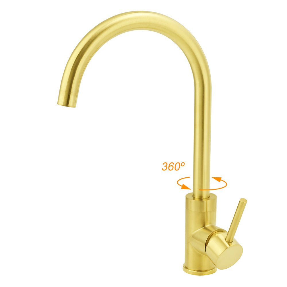 Brushed Gold Round Kitchen Mixer Sink Tap 360° Swivel Laundry Basin Faucet Spout - Furniture > Bathroom > Shower Heads & Screens - Rivercity House & Home Co. (ABN 18 642 972 209) - Affordable Modern Furniture Australia