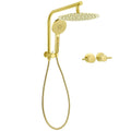 12" Brushed Gold Rain Shower Head 3-Mode Handheld with Gooseneck Arm & Twin Taps Set - Brushed Gold