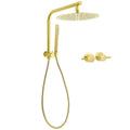 12" Large Brushed Gold Rain Shower Head with Handheld, Gooseneck Arm & Twin Taps Set - Brushed Gold