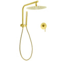 12" Large Round Brushed Gold Rain Shower Head with Handheld, Wall Arm & Mixer Set - Brushed Gold