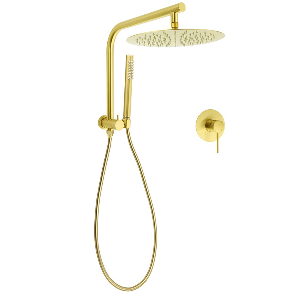 Brushed Gold Round Large 12" Rain Shower Head Stainless Steel Spray Handheld Wall Arm Mixer Set - Furniture > Bathroom > Shower Heads & Screens - Rivercity House & Home Co. (ABN 18 642 972 209) - Affordable Modern Furniture Australia
