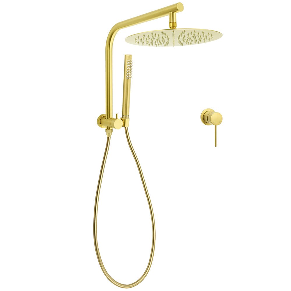 Brushed Gold Round Large 12" Rain Shower Head Stainless Steel Spray Handheld Wall Small Face Mixer Set - Furniture > Bathroom > Shower Heads & Screens - Rivercity House & Home Co. (ABN 18 642 972 209) - Affordable Modern Furniture Australia