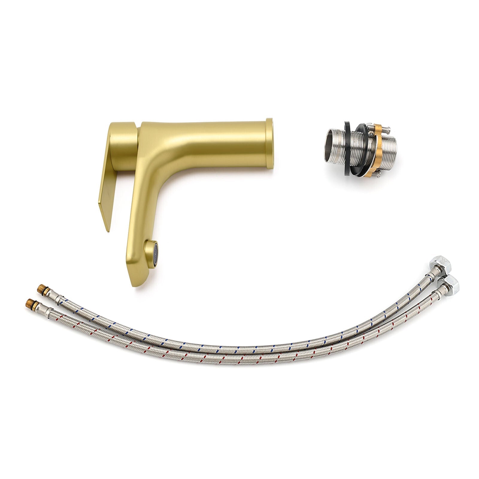 Brushed Gold Round Short Bathroom Vanity Laundry Chrome Basin Mixer Faucet Tap - Furniture > Bathroom > Shower Heads & Screens - Rivercity House & Home Co. (ABN 18 642 972 209) - Affordable Modern Furniture Australia