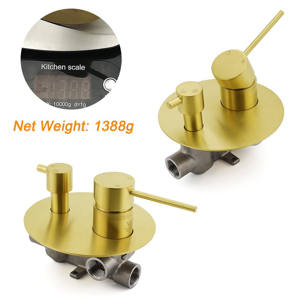 Brushed Gold Round Shower Mixer 2 Way Diverter For Bath Twin Shower Watermark - Furniture > Bathroom > Shower Heads & Screens - Rivercity House & Home Co. (ABN 18 642 972 209) - Affordable Modern Furniture Australia