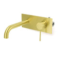 Brushed Gold Round Wall Mounted Basin Mixer Tap with Curve Spout - Brushed Gold