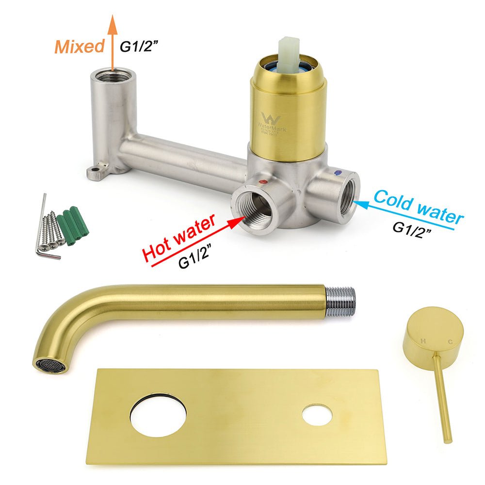 Brushed Gold Round Wall Mounted Basin Mixer Vanity Sink Tap Faucet Curve Spout - Furniture > Bathroom > Shower Heads & Screens - Rivercity House & Home Co. (ABN 18 642 972 209) - Affordable Modern Furniture Australia