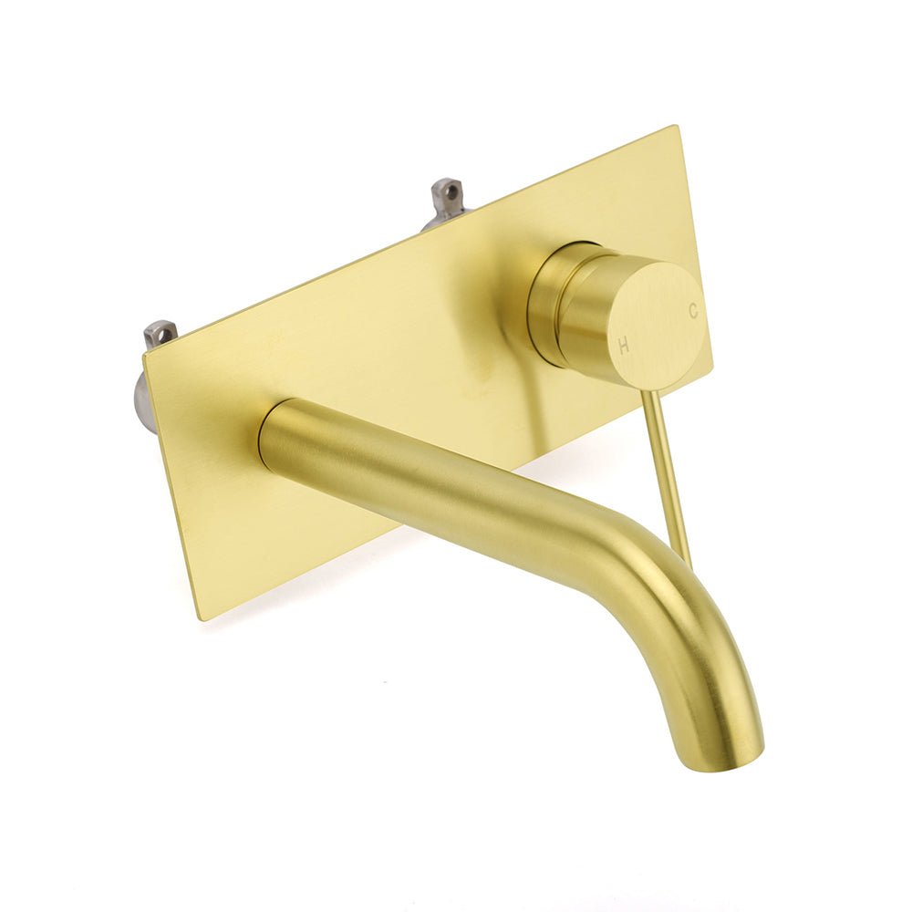 Brushed Gold Round Wall Mounted Basin Mixer Vanity Sink Tap Faucet Curve Spout - Furniture > Bathroom > Shower Heads & Screens - Rivercity House & Home Co. (ABN 18 642 972 209) - Affordable Modern Furniture Australia