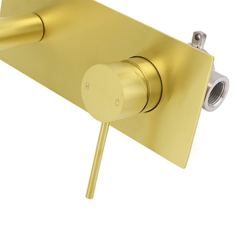 Brushed Gold Round Wall Mounted Basin Mixer Vanity Sink Tap Faucet Curve Spout - Furniture > Bathroom > Shower Heads & Screens - Rivercity House & Home Co. (ABN 18 642 972 209) - Affordable Modern Furniture Australia