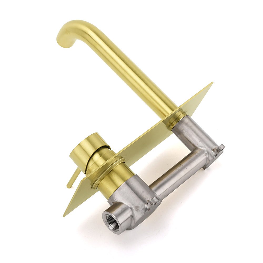 Brushed Gold Round Wall Mounted Basin Mixer Vanity Sink Tap Faucet Curve Spout - Furniture > Bathroom > Shower Heads & Screens - Rivercity House & Home Co. (ABN 18 642 972 209) - Affordable Modern Furniture Australia