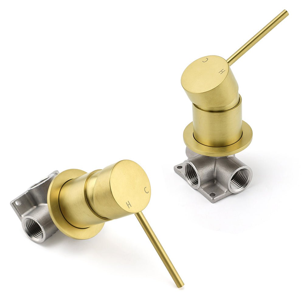 Brushed Gold Round Wall Mounted Shower Mixer Hot Cold Bath Tap Valve Cartridge - Furniture > Bathroom > Shower Heads & Screens - Rivercity House & Home Co. (ABN 18 642 972 209) - Affordable Modern Furniture Australia