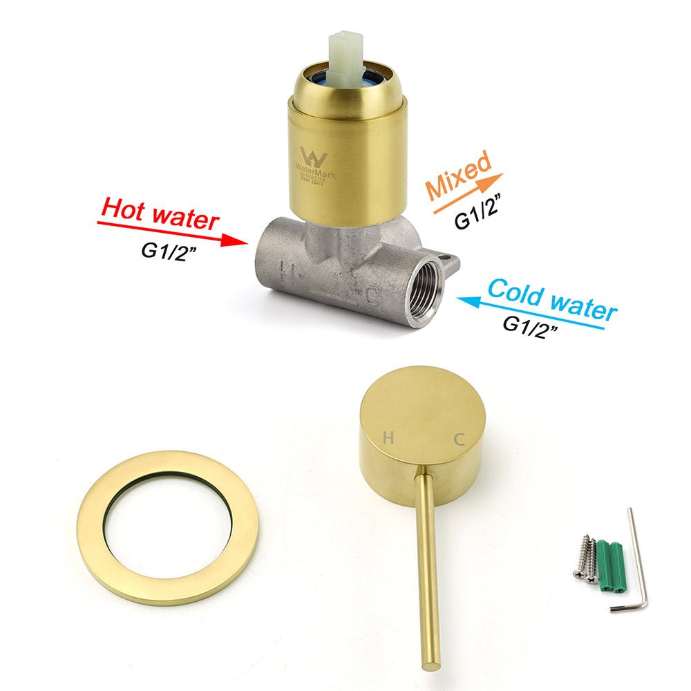 Brushed Gold Round Wall Mounted Shower Mixer Hot Cold Bath Tap Valve Cartridge - Furniture > Bathroom > Shower Heads & Screens - Rivercity House & Home Co. (ABN 18 642 972 209) - Affordable Modern Furniture Australia