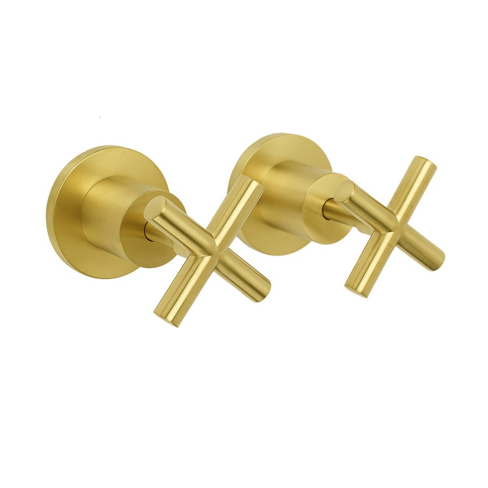 Brushed Gold Shower 1/4 Turn Twin Taps Basin Bath Spout Hot Cold Water Mixer Set - Furniture > Bathroom > Shower Heads & Screens - Rivercity House & Home Co. (ABN 18 642 972 209) - Affordable Modern Furniture Australia