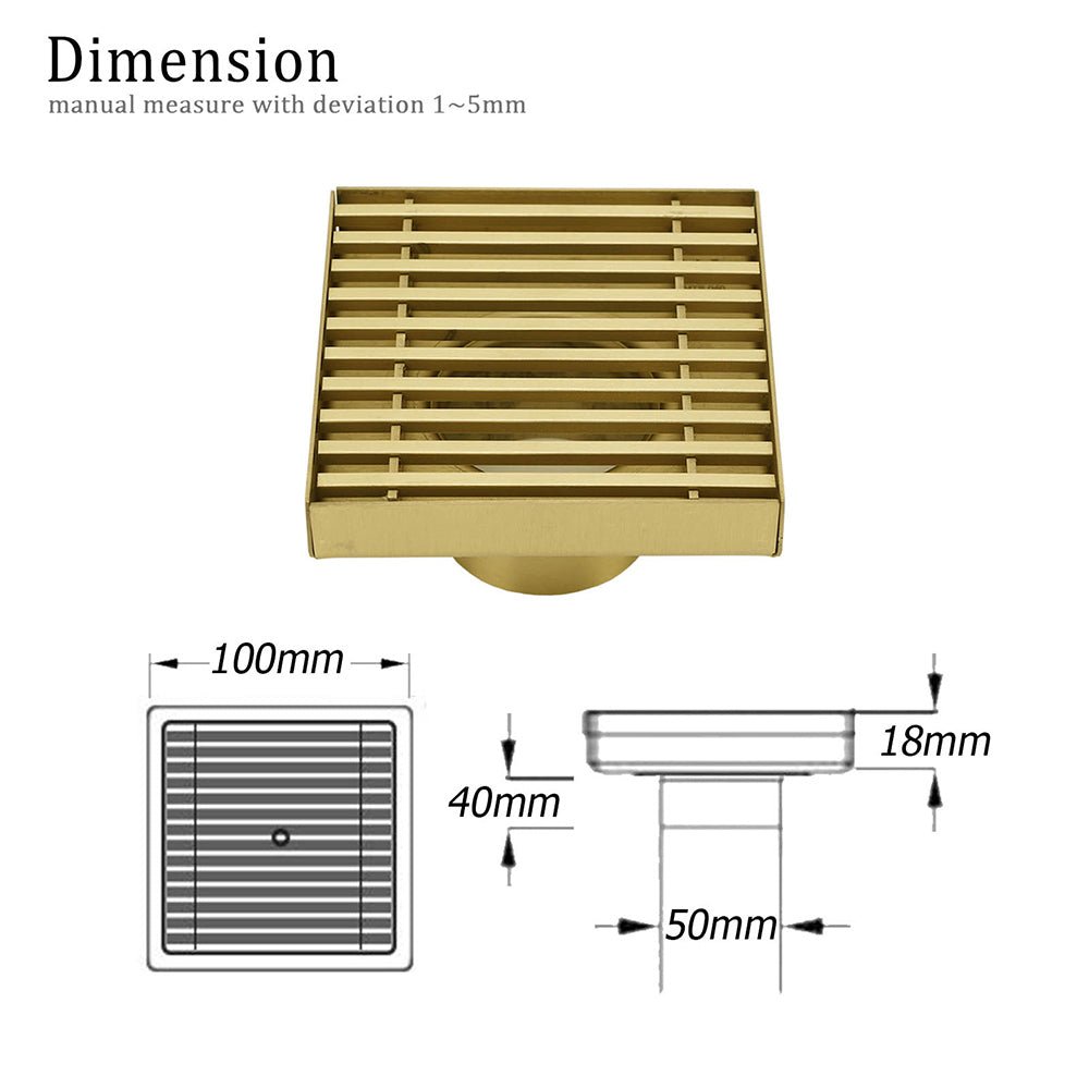 Brushed Gold Smart Square 100mm Strip Fence Floor Drain Shower Grate 50mm Waste - Furniture > Bathroom > Shower Heads & Screens - Rivercity House & Home Co. (ABN 18 642 972 209) - Affordable Modern Furniture Australia