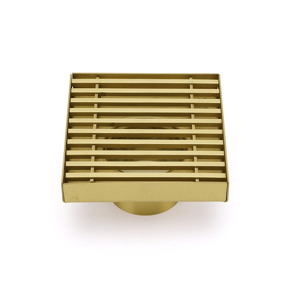 Brushed Gold Smart Square 100mm Strip Fence Floor Drain Shower Grate 50mm Waste - Furniture > Bathroom > Shower Heads & Screens - Rivercity House & Home Co. (ABN 18 642 972 209) - Affordable Modern Furniture Australia