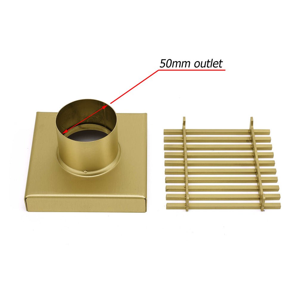 Brushed Gold Smart Square 100mm Strip Fence Floor Drain Shower Grate 50mm Waste - Furniture > Bathroom > Shower Heads & Screens - Rivercity House & Home Co. (ABN 18 642 972 209) - Affordable Modern Furniture Australia