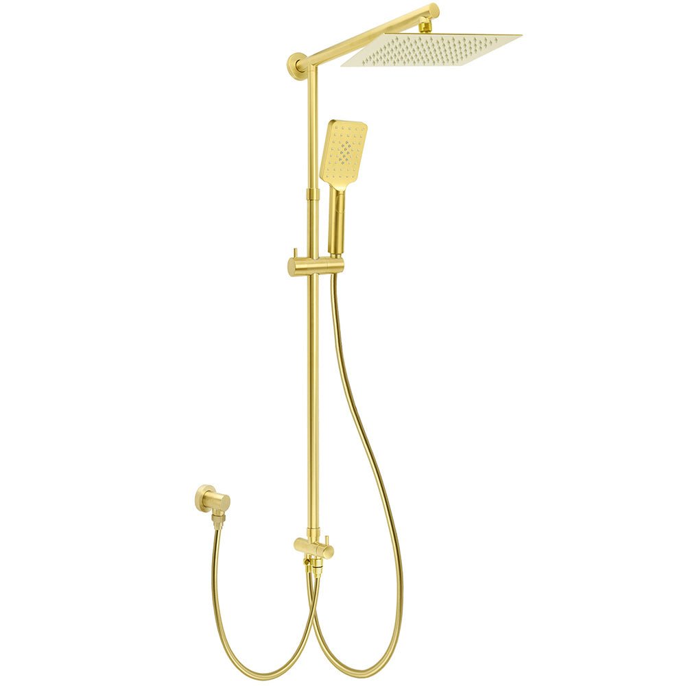 Brushed Gold Square 10" Rain Head 3 Mode Handheld Rose Sliding Rail Arm Dual Shower Set - Furniture > Bathroom > Shower Heads & Screens - Rivercity House & Home Co. (ABN 18 642 972 209) - Affordable Modern Furniture Australia