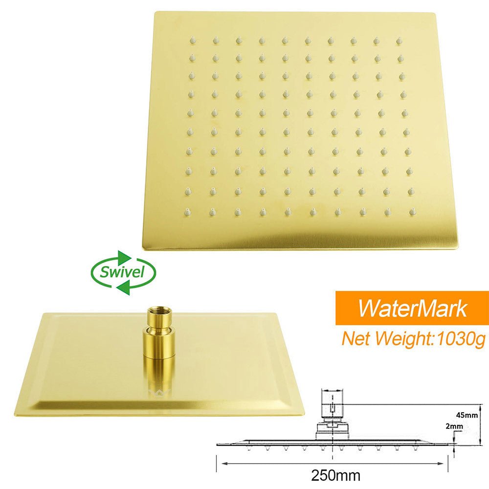 Brushed Gold Square 10" Rain Head 3 Mode Handheld Sliding Rail Wall Arm Dual Shower Taps Set - Furniture > Bathroom > Shower Heads & Screens - Rivercity House & Home Co. (ABN 18 642 972 209) - Affordable Modern Furniture Australia