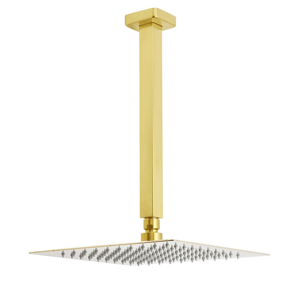Brushed Gold Square 10" Rainfall Shower Head 30cm Ceiling Dropper Extension Arm Set - Furniture > Bathroom > Shower Heads & Screens - Rivercity House & Home Co. (ABN 18 642 972 209) - Affordable Modern Furniture Australia