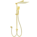 12" Large Brushed Gold Square Rain Head Twin Shower Set with 3 Mode Handheld & Sliding Rail - Brushed Gold